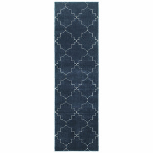 2’ X 8’ Blue And Ivory Trellis Indoor Runner Rug