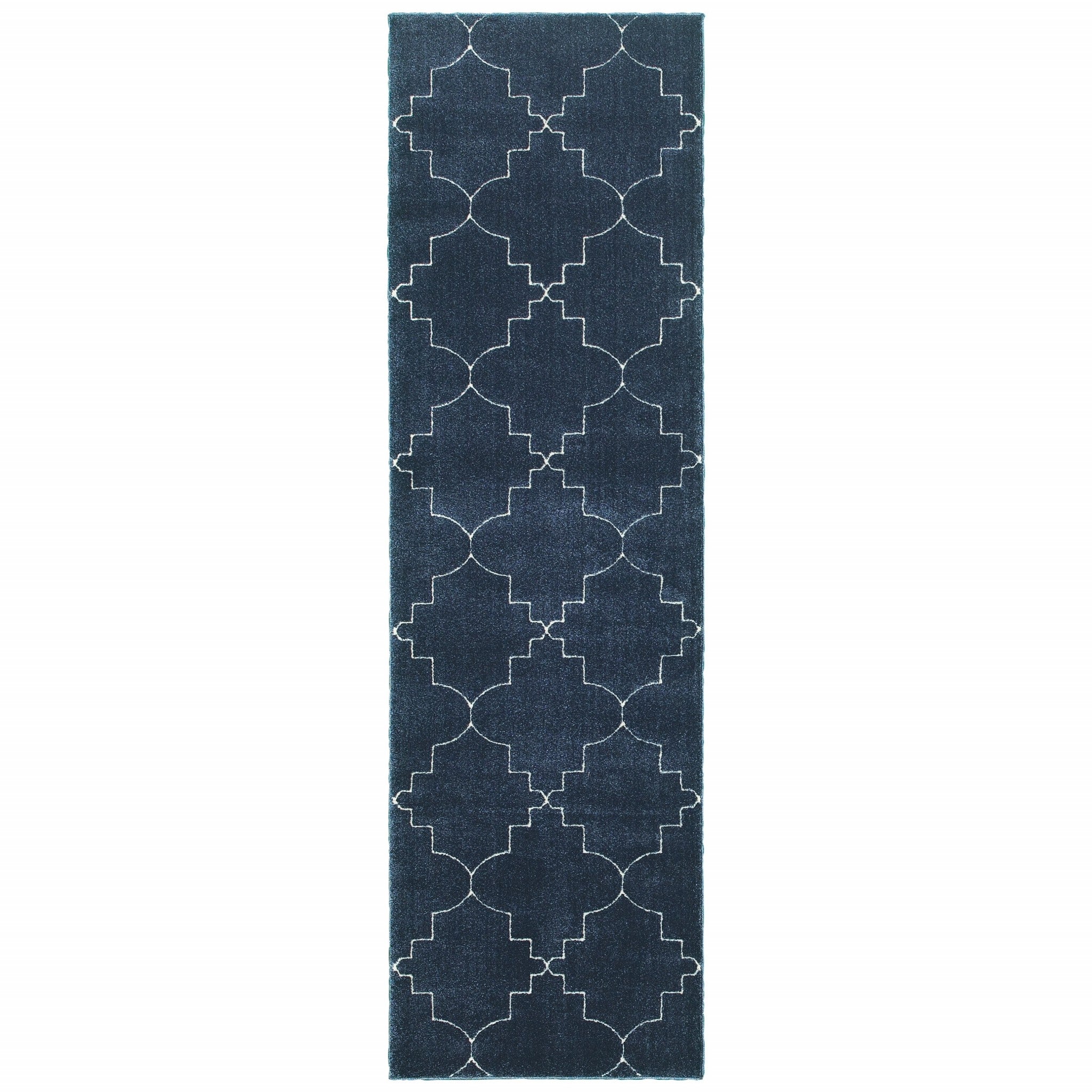 2’ X 8’ Blue And Ivory Trellis Indoor Runner Rug