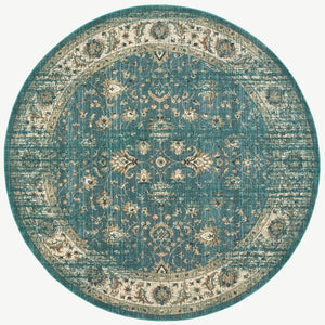 8’ Round Peacock Blue And Ivory Indoor Area Rug