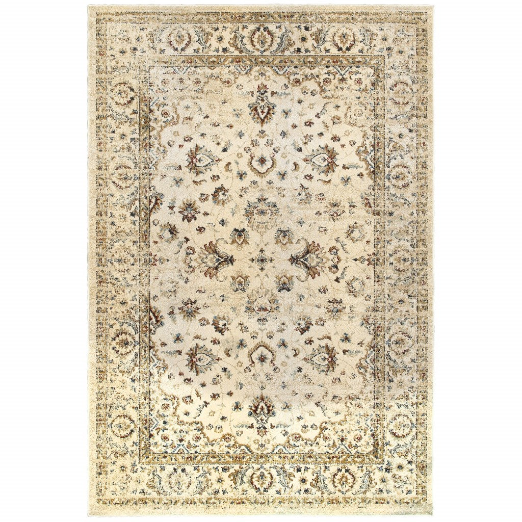 8’ X 11’ Ivory And Gold Distressed Indoor Area Rug - 99fab 