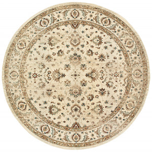 8’ Round Ivory And Gold Distressed Indoor Area Rug