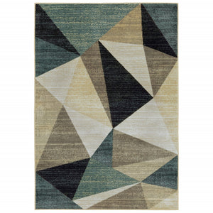 5’ X 7’Gray And Teal Geometrics Indoor Area Rug