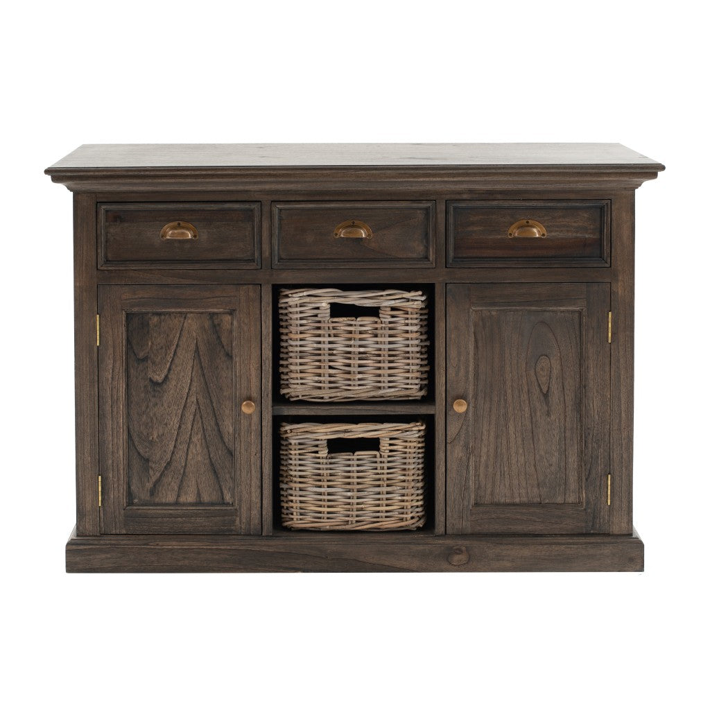 Modern Farmhouse Espresso Wash Large Accent Cabinet With Baskets