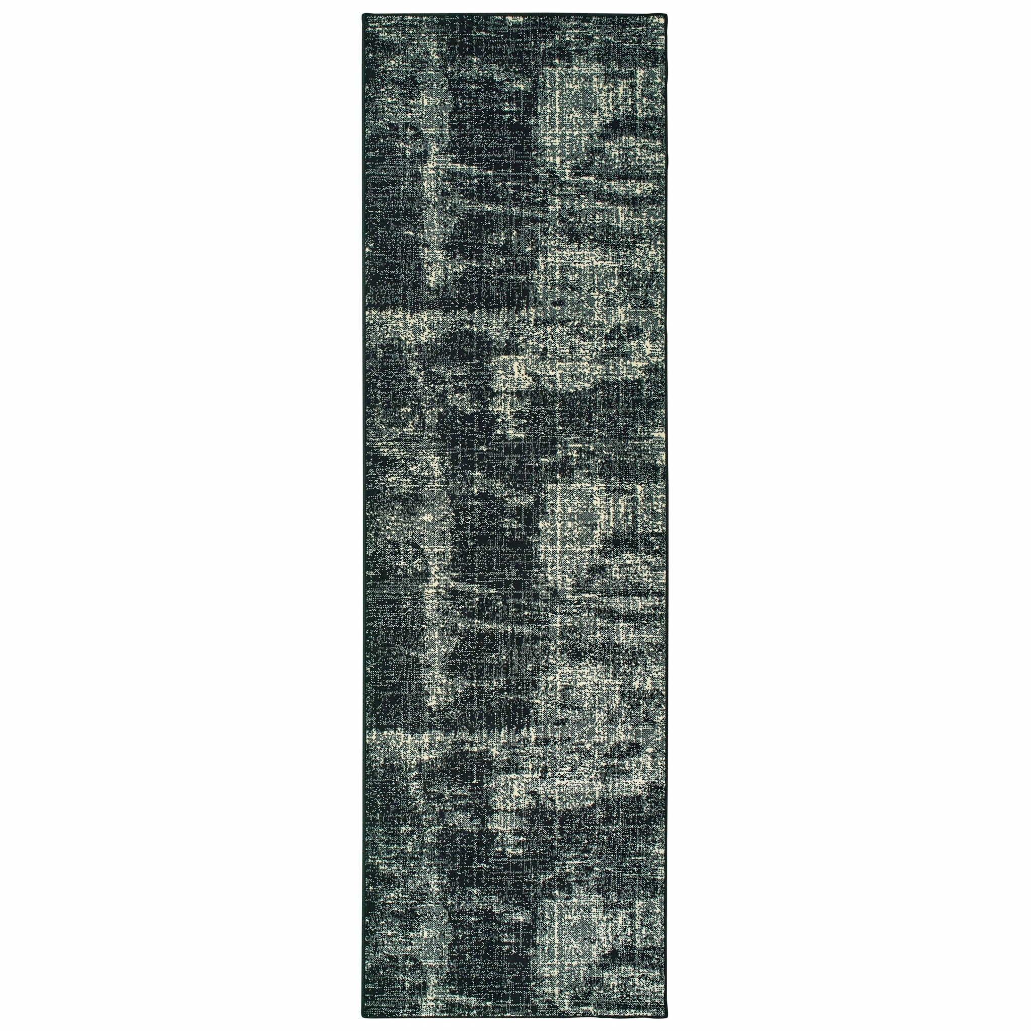 8' Black Ivory Machine Woven Abstract Indoor Runner Rug