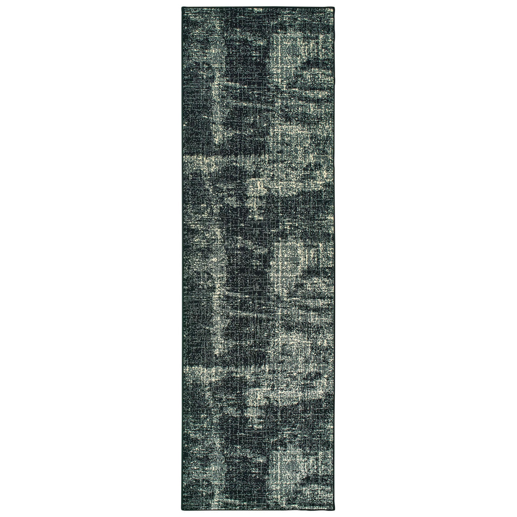 8' Black Ivory Machine Woven Abstract Indoor Runner Rug - 99fab 