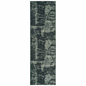 8' Black Ivory Machine Woven Abstract Indoor Runner Rug