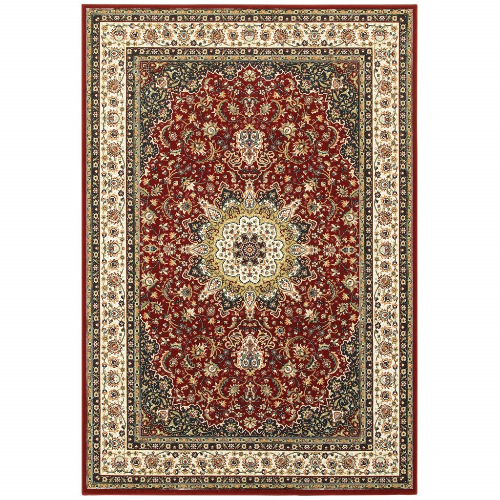 6' X 9' Red Ivory Machine Woven Oriental Indoor Area Rug - 99fab 