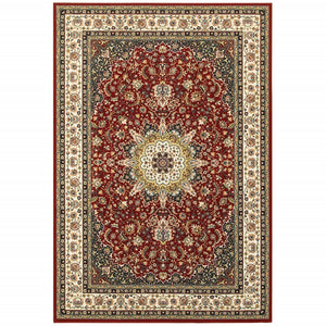 7' x 10' Red Ivory Machine Woven Oriental Indoor Area Rug