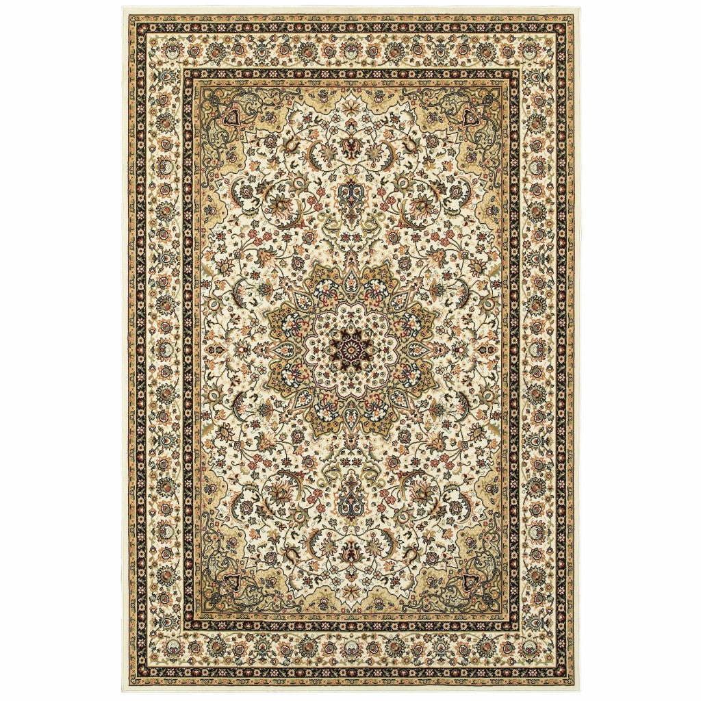 6' x 9' Ivory Beige Machine Woven Oriental Indoor Area Rug - 99fab 