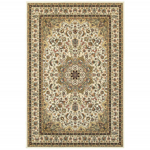 6' x 9' Ivory Beige Machine Woven Oriental Indoor Area Rug