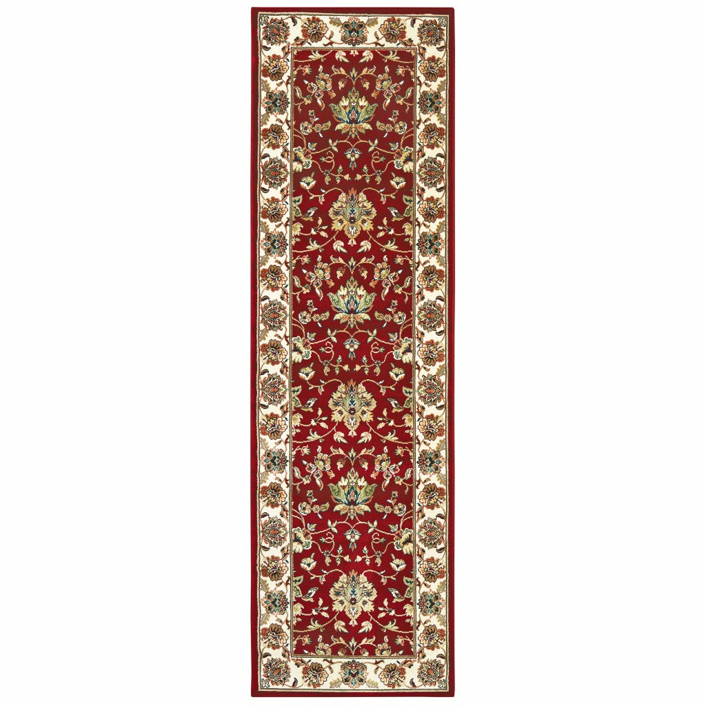 8' Red Ivory Machine Woven Floral Oriental Indoor Runner Rug - 99fab 