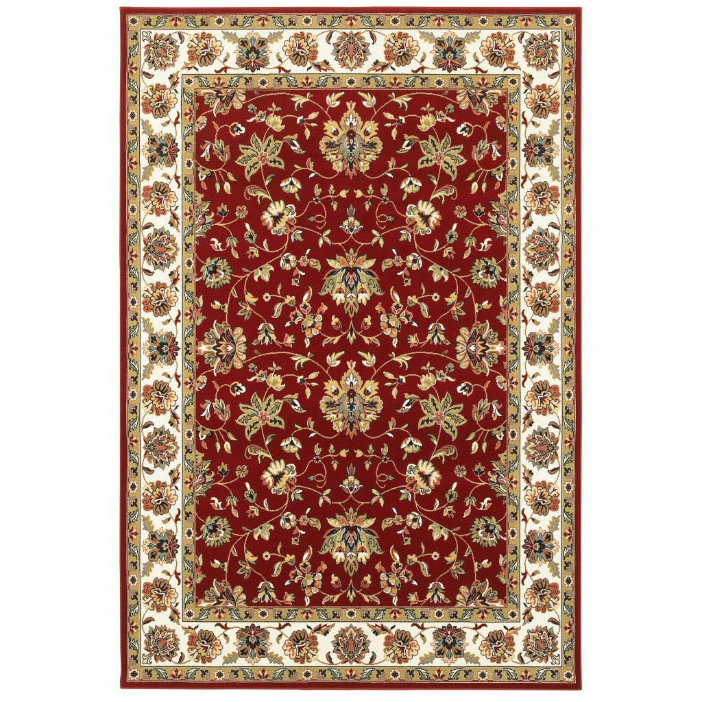 6' x 9' Red Ivory Machine Woven Floral Oriental Indoor Area Rug - 99fab 