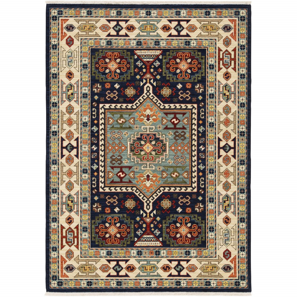 2' X 3' Blue Ivory Machine Woven Medallion Indoor Area Rug - 99fab 