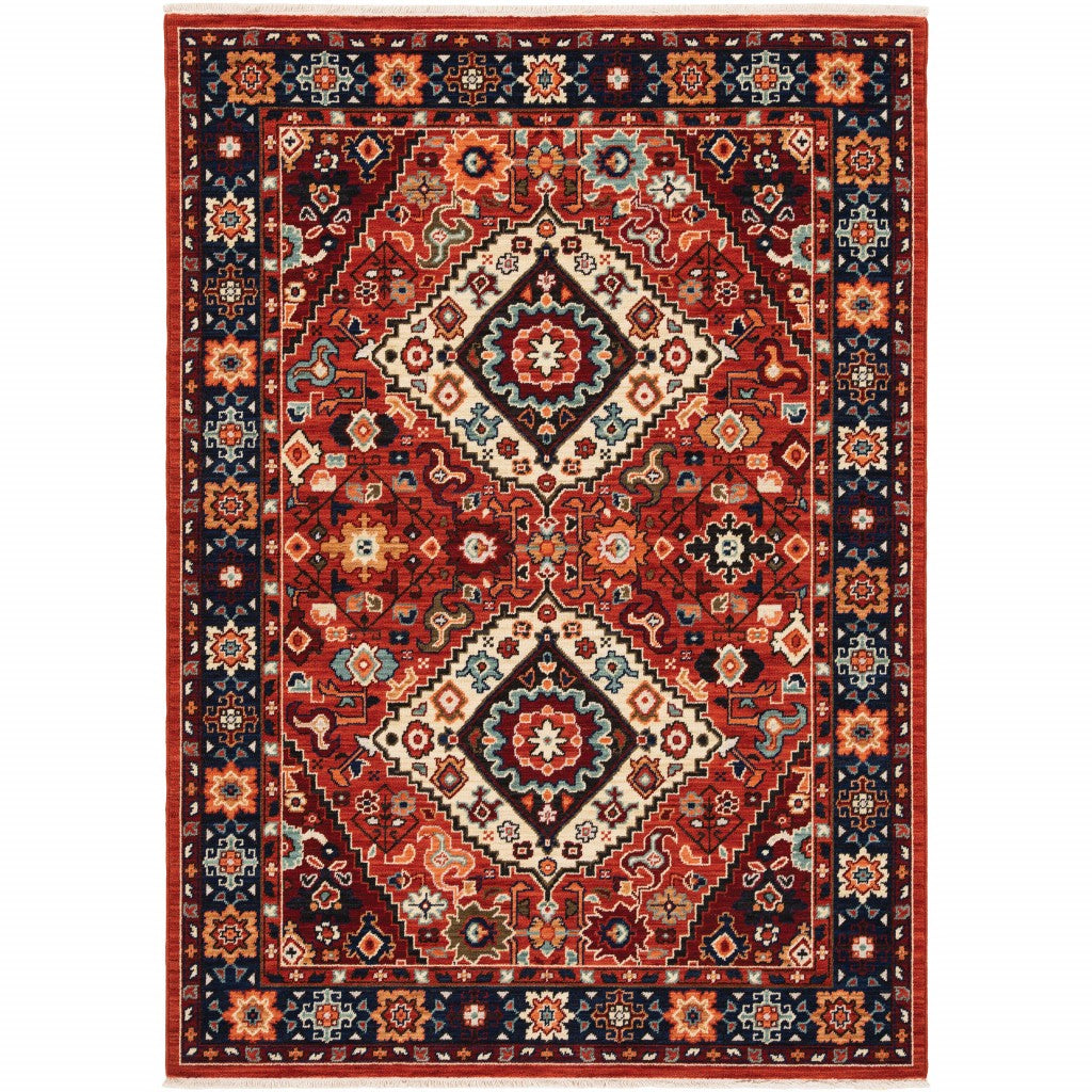 2' X 3' Red Blue Machine Woven Oriental Indoor Area Rug - 99fab 