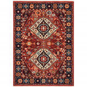 3' X 5' Red Blue Machine Woven Oriental Indoor Area Rug