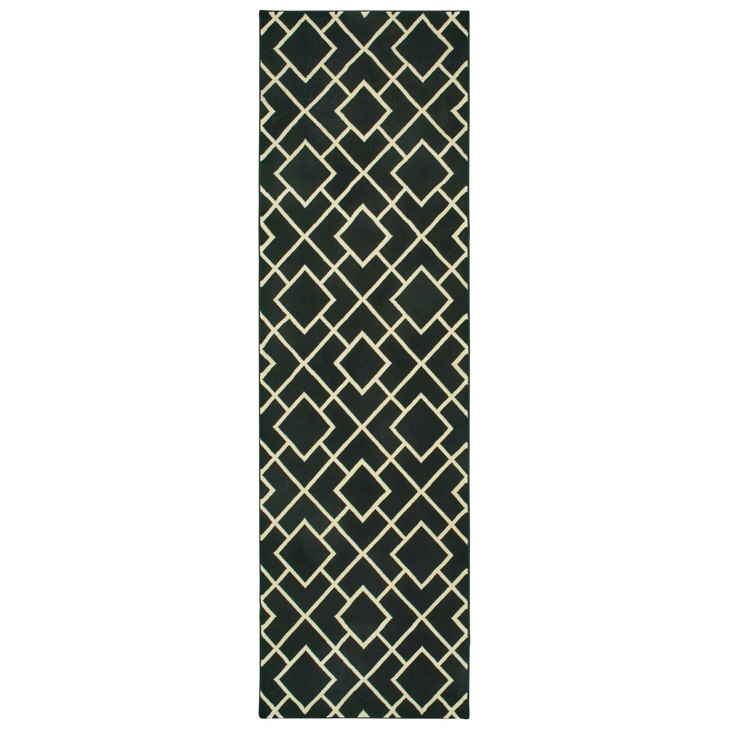 8' Black Ivory Machine Woven Geometric Diamonds Indoor Runner Rug - 99fab 