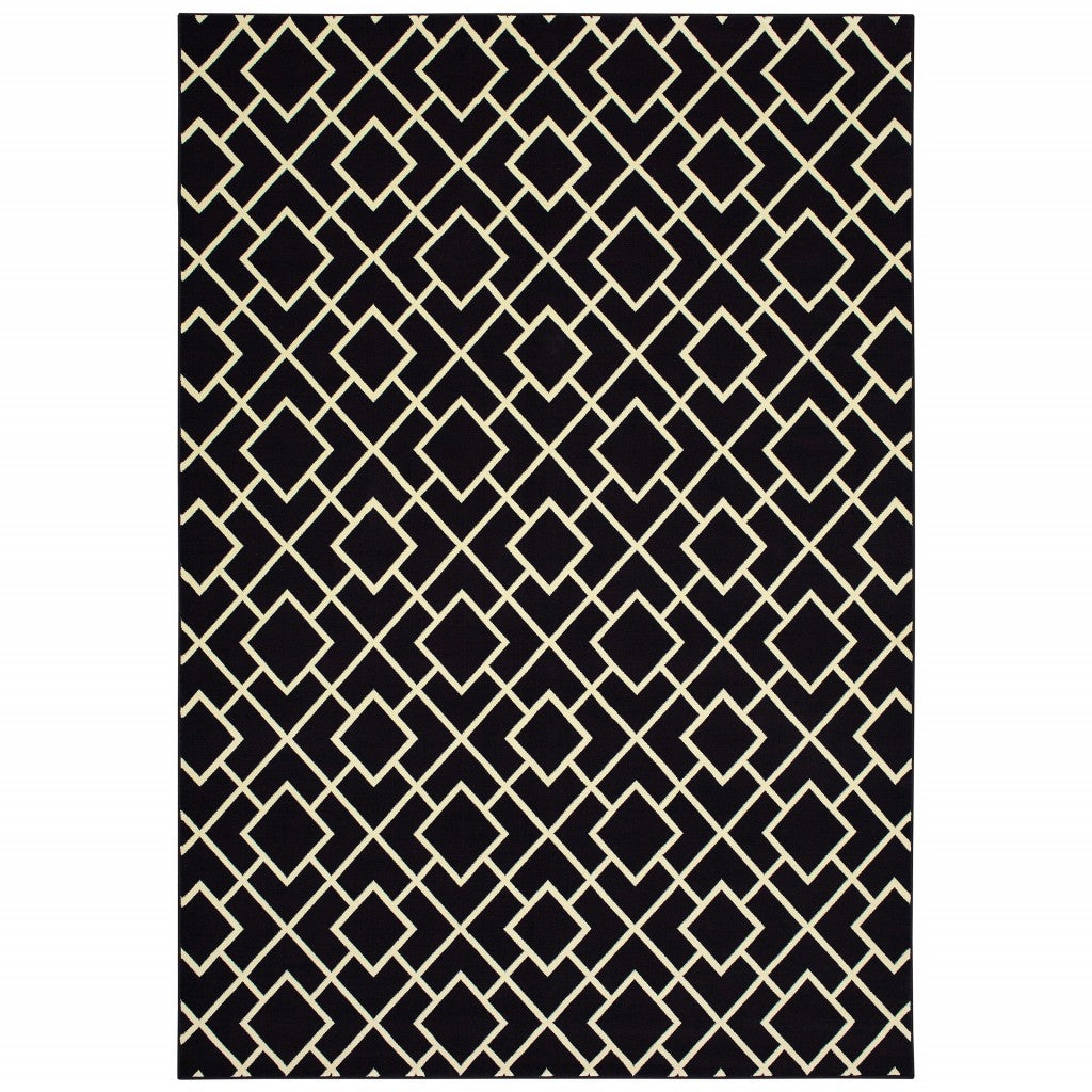 3' X 6' Black Ivory Machine Woven Geometric Diamonds Indoor Area Rug - 99fab 