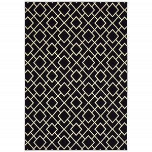 3' X 6' Black Ivory Machine Woven Geometric Diamonds Indoor Area Rug