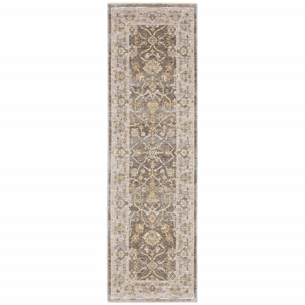 8' Beige Grey Machine Woven Oriental Indoor Runner Rug - 99fab 