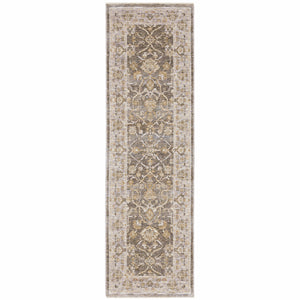 8' Beige Grey Machine Woven Oriental Indoor Runner Rug