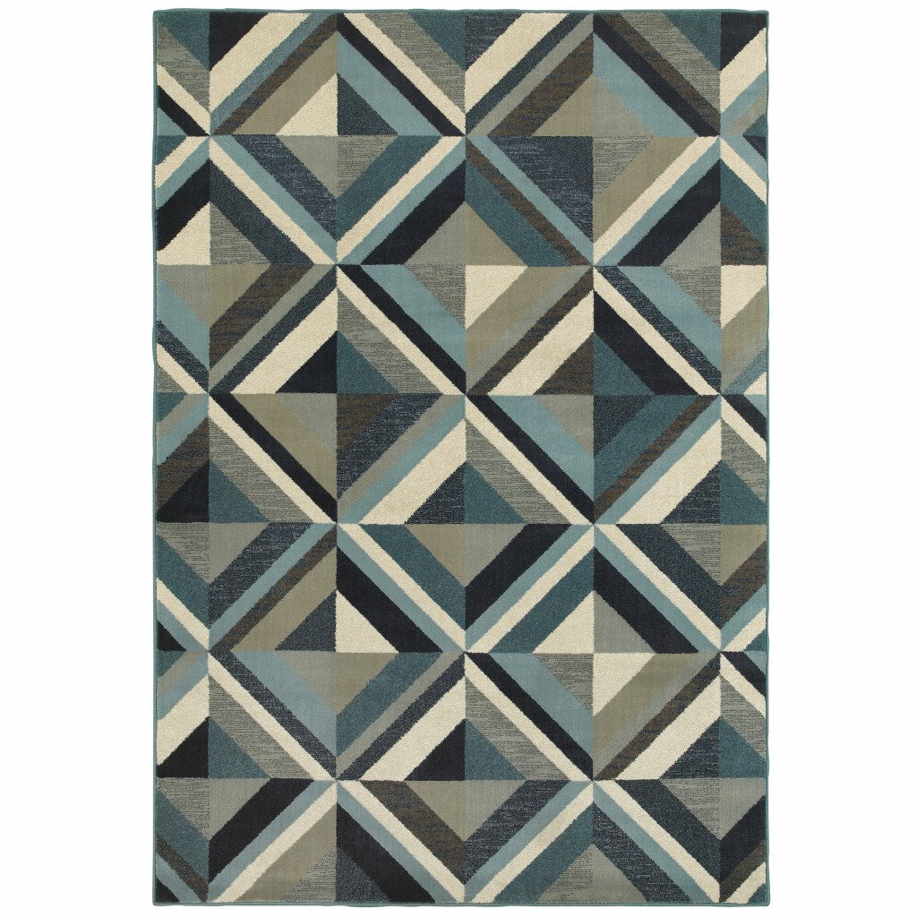 1' X 3' Blue Grey Machine Woven Geometric Indoor Area Rug - 99fab 