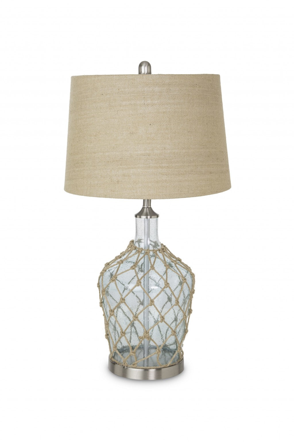 28" Silver Metal Standard Table Lamp With Beige Shade