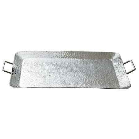 Silver Hammered Rectangle Serving Tray With Handles - 99fab 