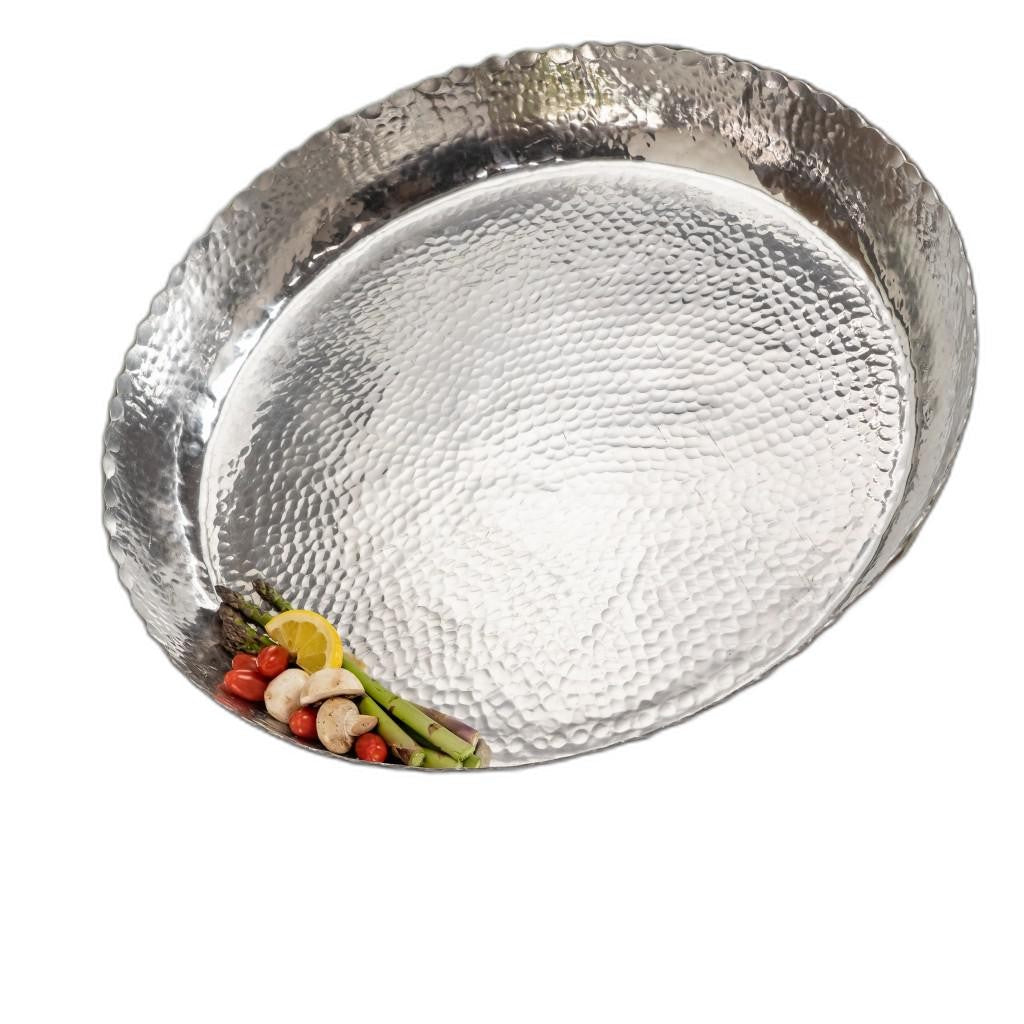 Round Silver Hammered Tray - 99fab 