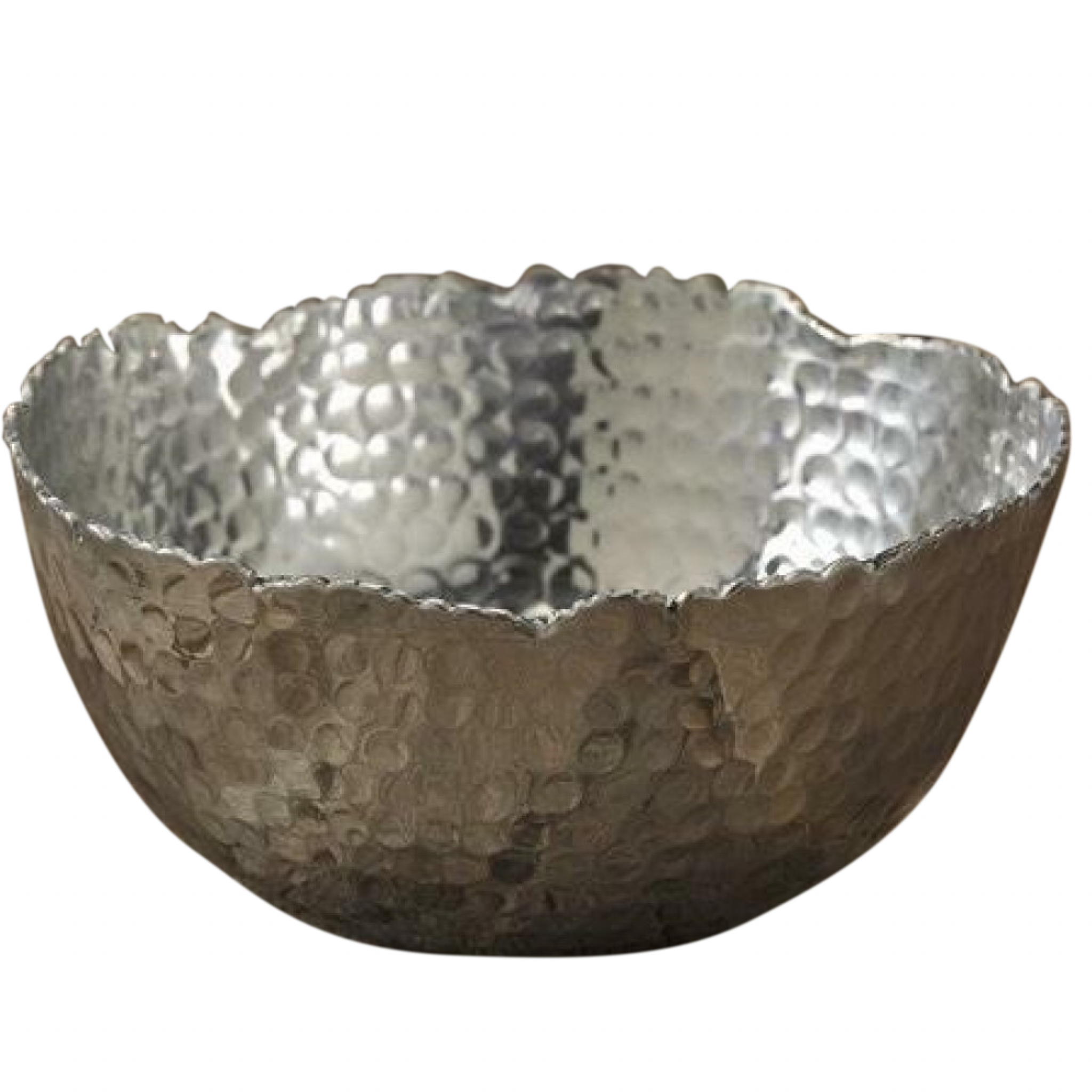 Silver Steel Modern Hammered Cut Bowl