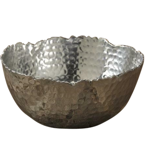 Silver Steel Modern Hammered Cut Bowl