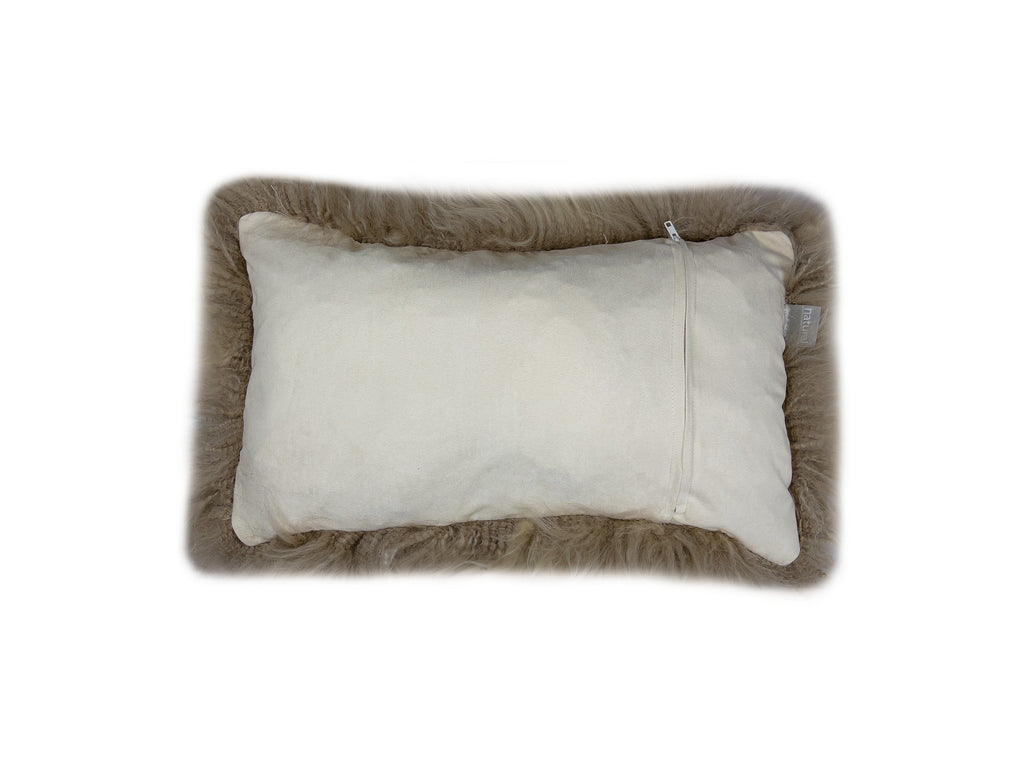 Set Of Two  Taupe Natural Sheepskin Lumbar Pillows - 99fab 