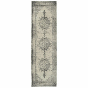 2’X8’ Ivory And Gray Pale Medallion Runner Rug