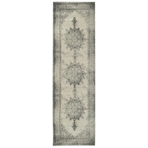 2’X8’ Ivory And Gray Pale Medallion Runner Rug