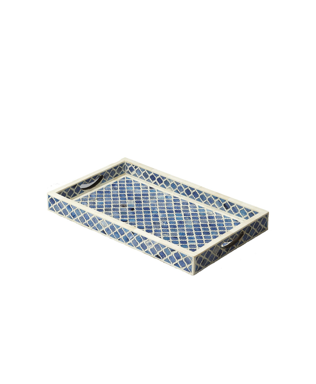 Blue Quatrefoil Bone Inlay Serving Tray - 99fab 