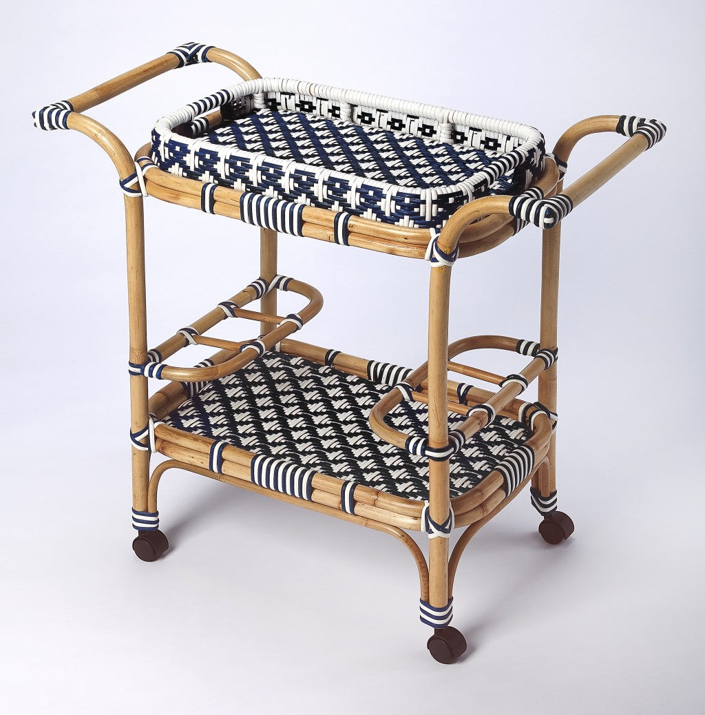 Blue And White Rattan Bar Cart - 99fab 