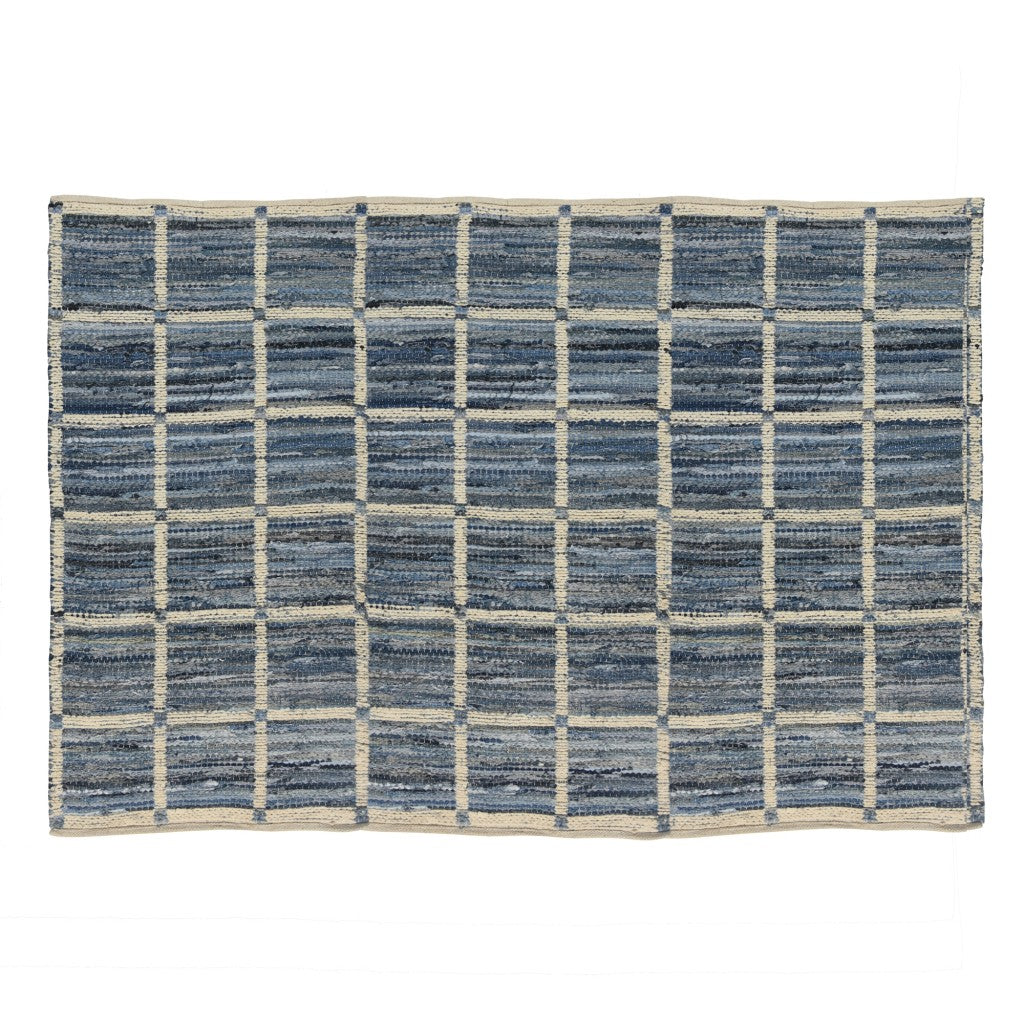 5' X 8' Blue And Gray Dhurrie Area Rug - 99fab 