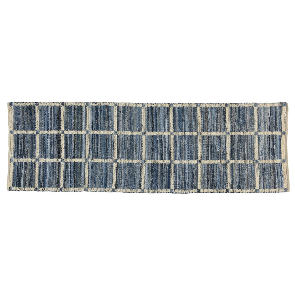 3' X 8' Blue And Gray Grid Runner Rug - 99fab 