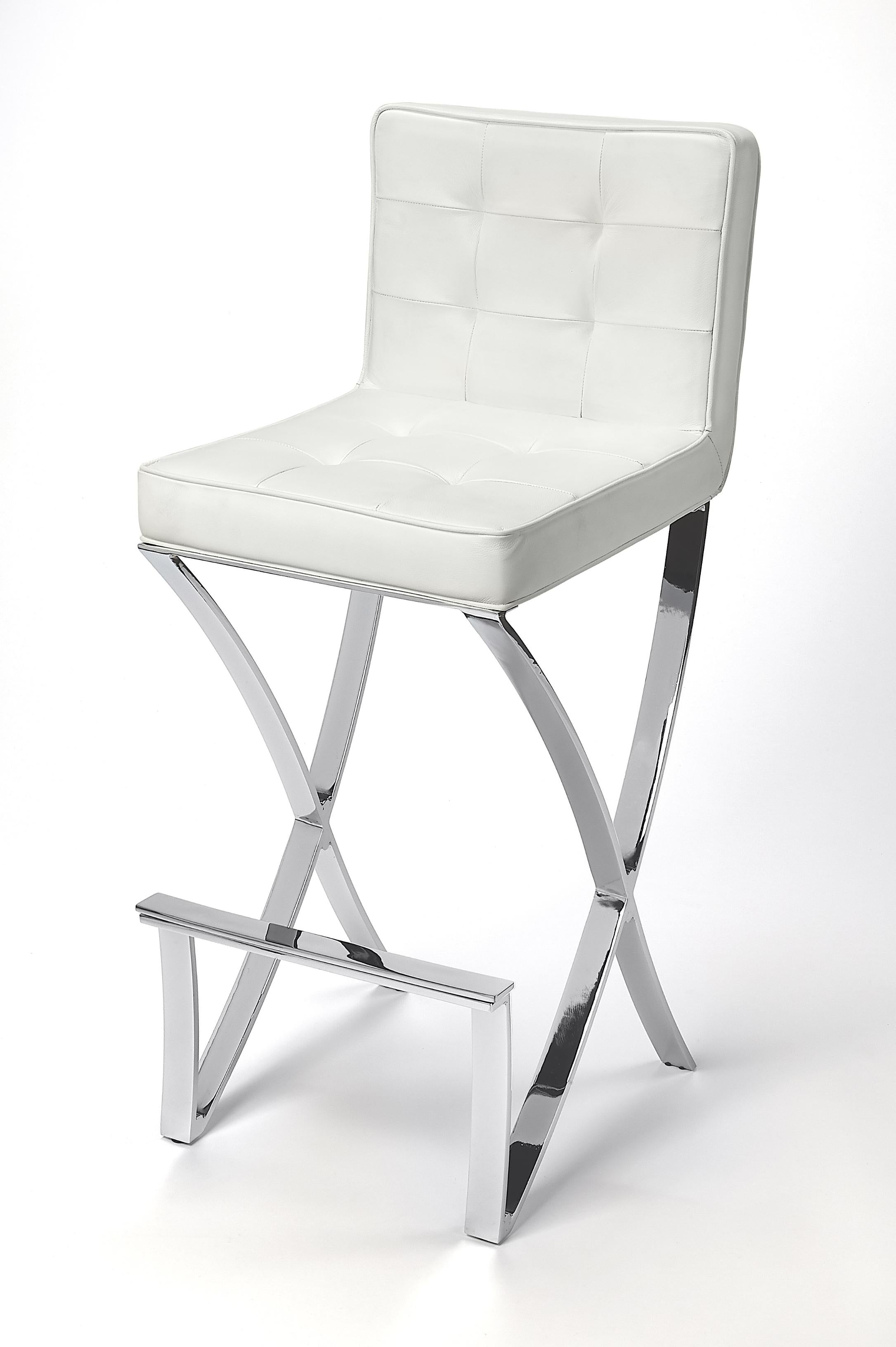 41" Off-White And Silver Bar Chair With Footrest