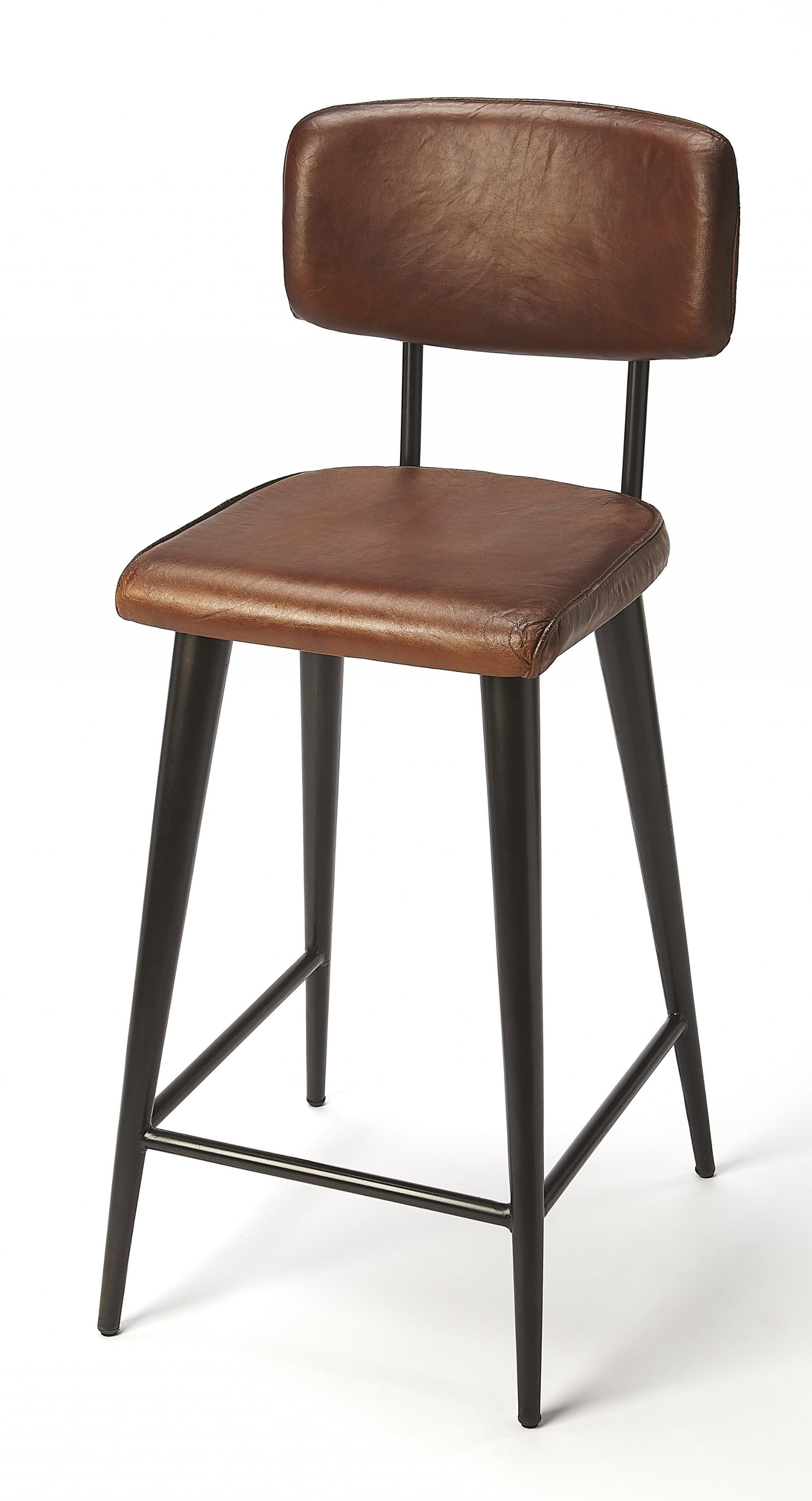 39" Brown And Black Bar Chair With Footrest