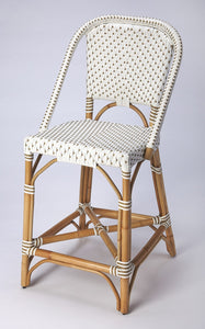 41" White And Natural Rattan Bar Chair With Footrest