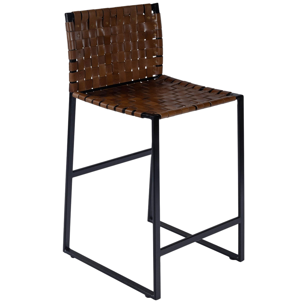 Brown Woven Leather Counter Stool - 99fab 