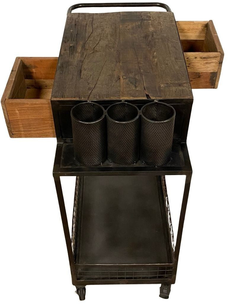 Rolling Rustic Black And Natural Bar Cart - 99fab 