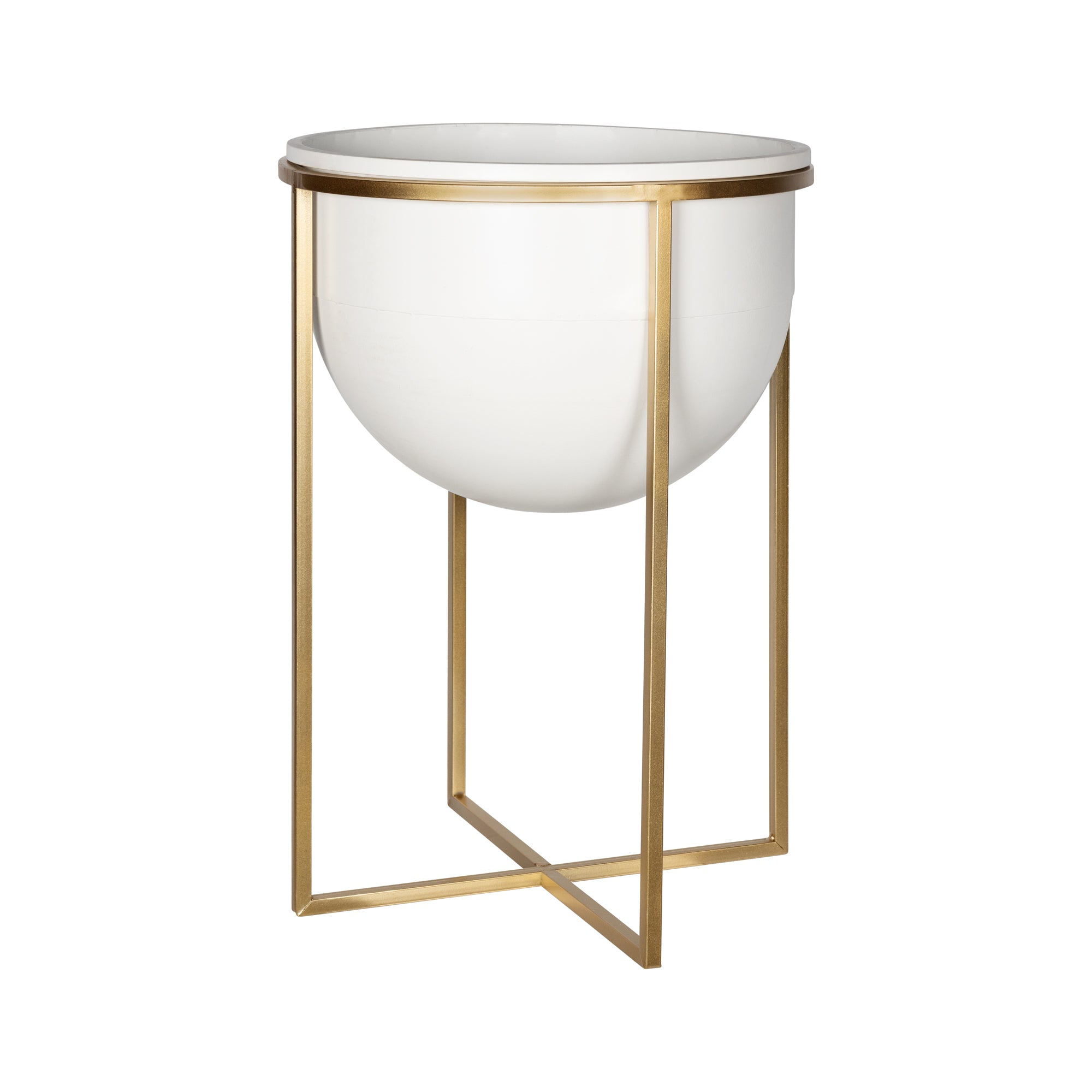 Set Of Two White And Gold Metal Planters