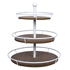 Three Tiered Metal And Wood Decorative Stand