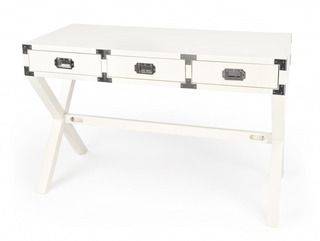 46" White Rubberwood Wood Writing Desk With Three Drawers