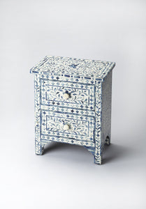 18" Blue And White Solid Wood Frame Standard Accent Chest With Two Drawers