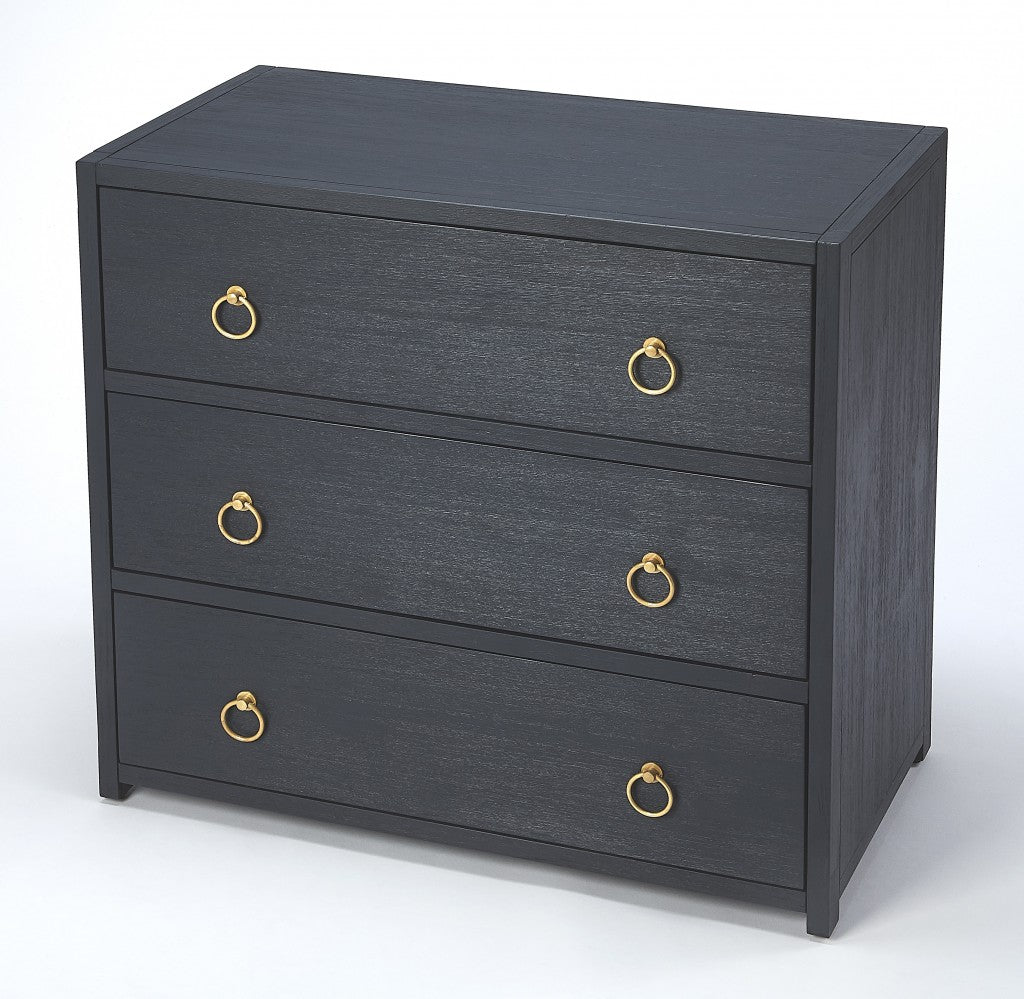 34" Blue Manufactured Wood Three Drawer Standard Dresser