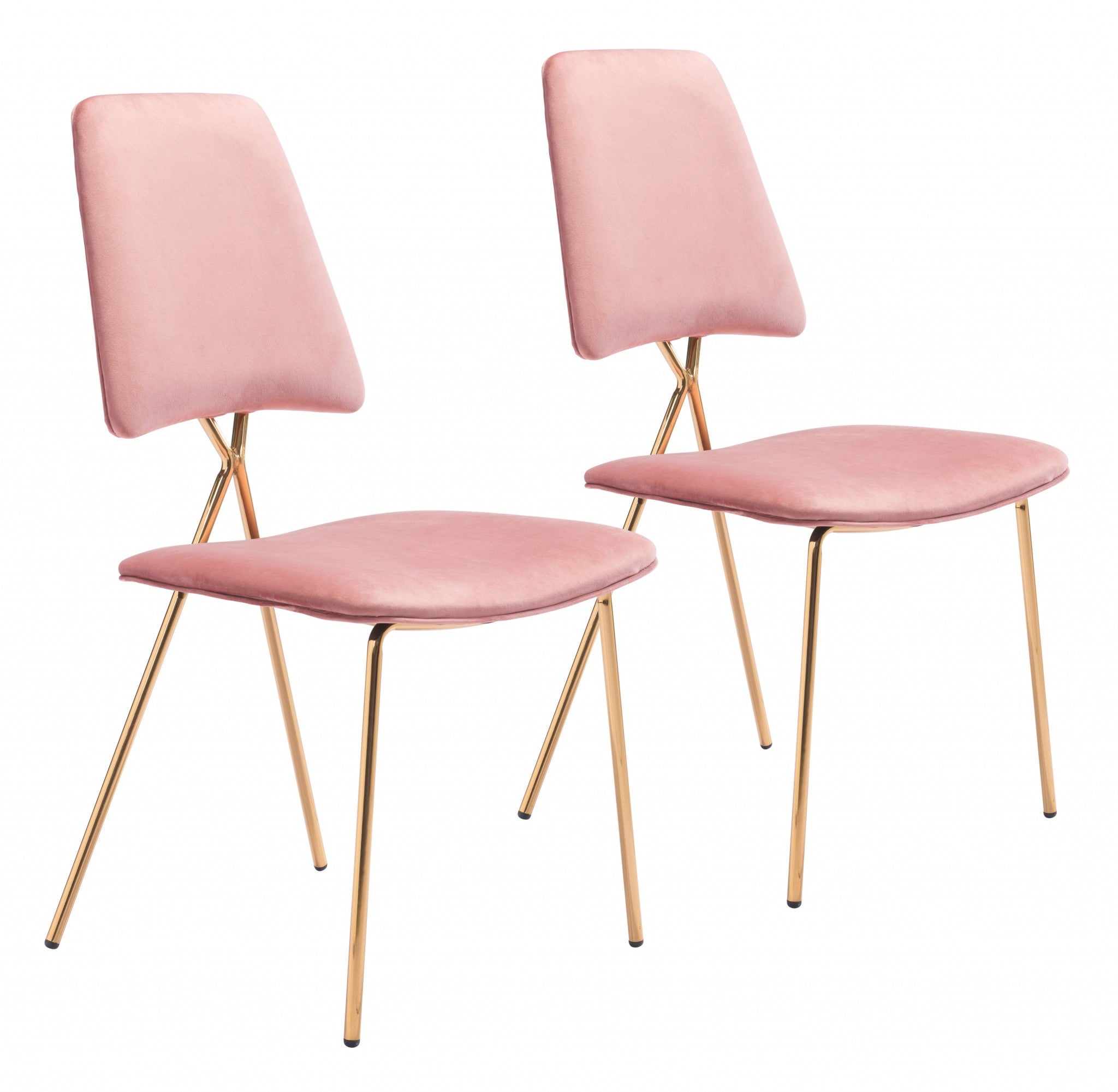 Lux Pink Velvet and Gold Dining or Accent Chairs Set of 2