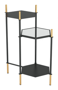 27" Gold And Black Glass End Table With Two Shelves