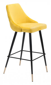 41" Yellow And Black Steel Low Back Bar Height Chair With Footrest